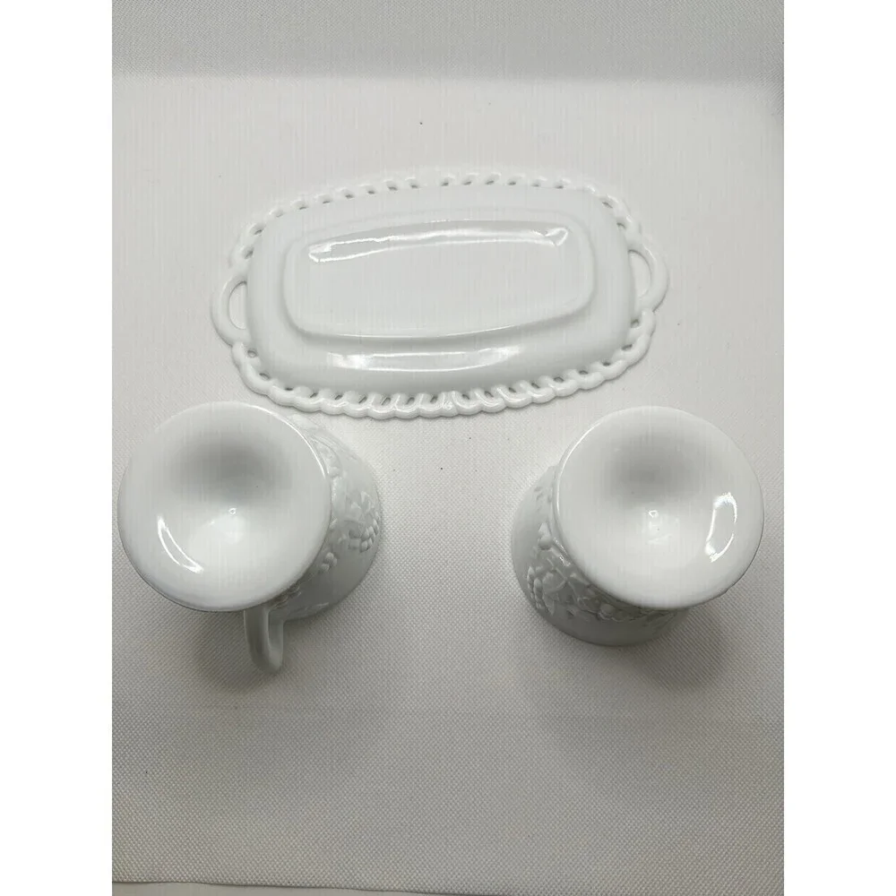 VTG Indiana Glass Colony Harvest Grape Milk Glass Pedestal Creamer Sugar & tray